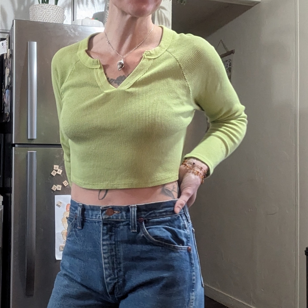 Lime Green Cropped Long Sleeve Shirt Wild Fable Small